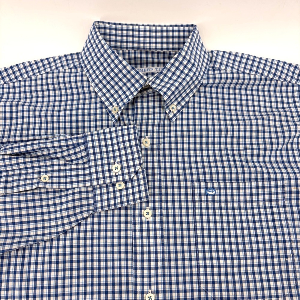 Southern Tide Mens Gingham Check Button Down Shirt Long Sleeve Size M Blue White